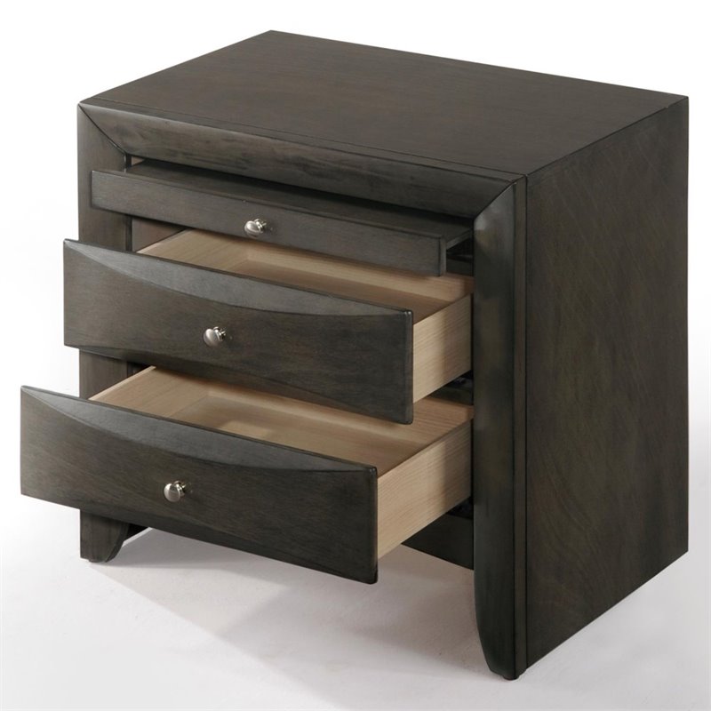 Wooden Nightstand with Bevel Drawer Front, Gray- Saltoro Sherpi - image 4 of 7