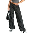 thumbnail image 2 of Mujeres Boyfriend Cargo Pantalones de cintura baja suelta amplia recta Baggy pantalones de chándal con bolsillos Nituyy Varios colores, pantalones de trabajo ajustables con cordón, 2 of 5
