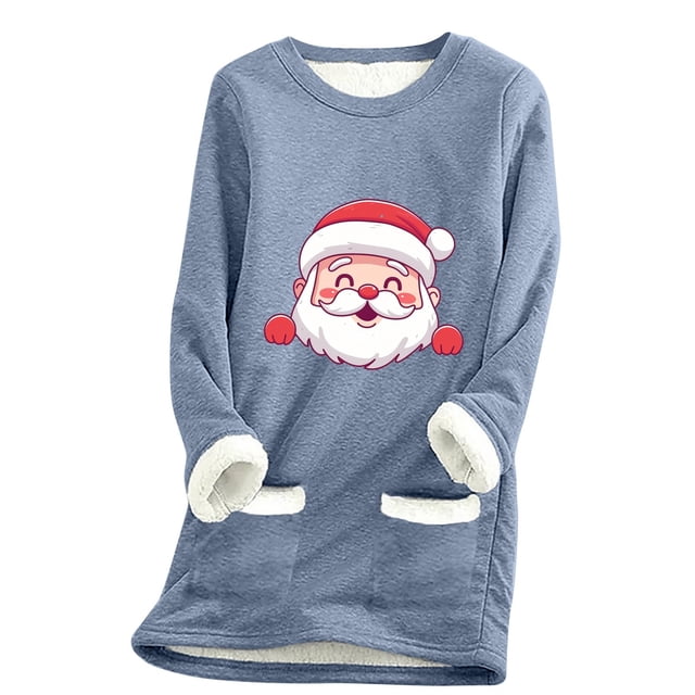 WEAIXIMIUNG Chandails en Molleton pour Femmes Sans Capuche Manches Longues Col Rond Poche Rembourré Pull Chaud