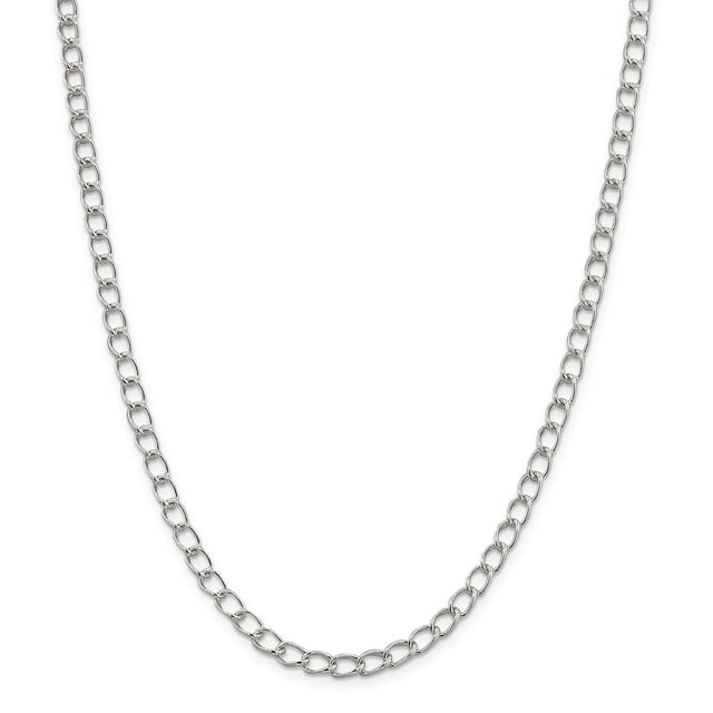 Bracelet Chaîne Gourmette Demi-Ronde en Argent Sterling 925 Rhodié 7 Pouces