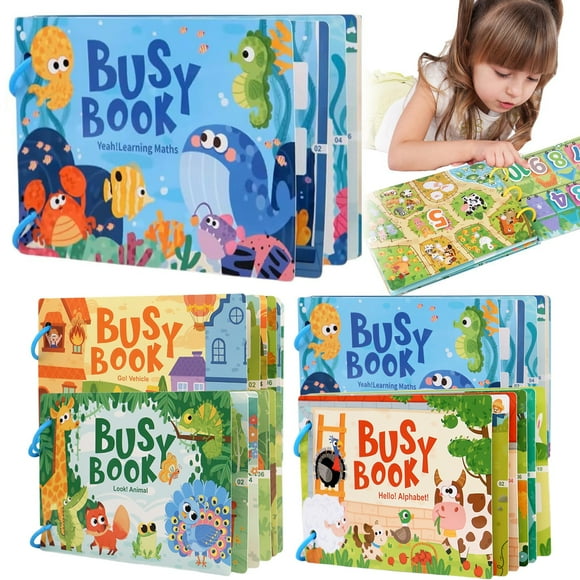 Busy Book for Child, Montessori Educational, Preschool Activities, Kindergarten Learning Book with Sticker Activities, Reuseable and Mess Free, Travel Toy (B)