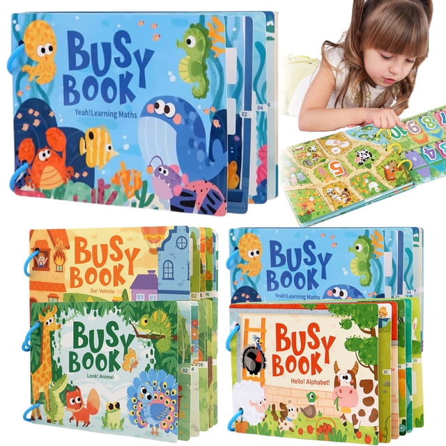 Busy Book for Child, Montessori Educational, Preschool Activities, Kindergarten Learning Book with Sticker Activities, Reuseable and Mess Free, Travel Toy (B)