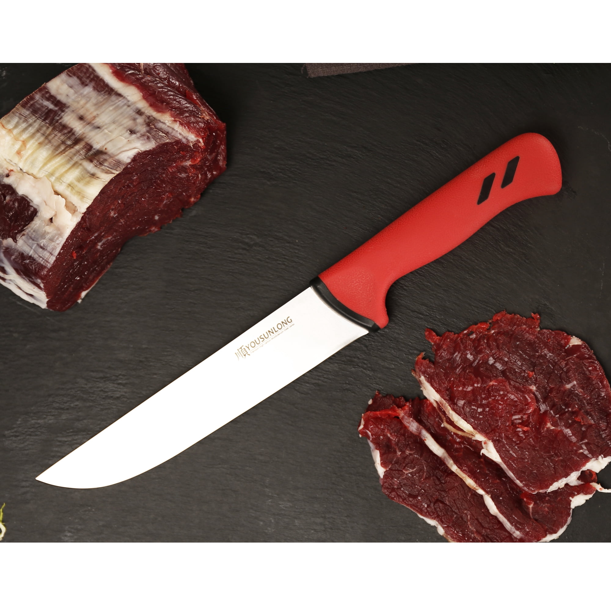 YOUSUNLONG 8-inch Flexible Butcher Knife - High-Carbon Molybdenum Steel Meat Processing Knife with Non-Slip Santoprene Handle