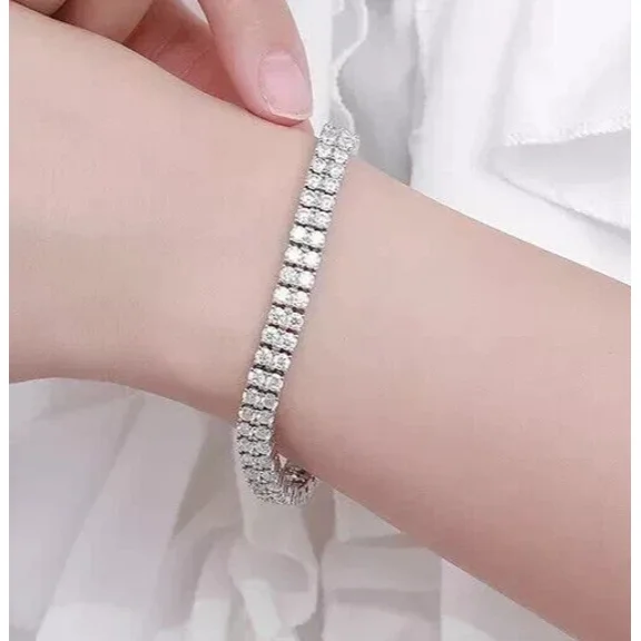 White Moissanite Round Cut 2 Ct Tennis Bracelet Women's Plated White Gold 14K