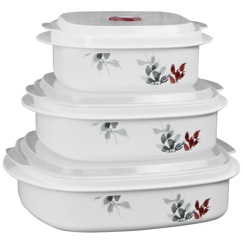 Corelle Coordinates 6Piece Microwave Safe Cookware/Storage Set, Kyoto Leaves