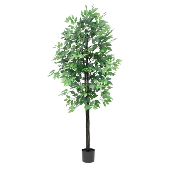 The Mod Greenhouse 76" Artificial Green Silk Ficus Tree in a Black Planter's Pot