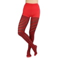 thumbnail image 4 of ToBeInStyle Women's Nylon Horizontal Striped Opaque Tights - Black/Red - One Size, 4 of 5