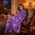 thumbnail image 4 of Floleo Halloween Ghost Throw Blanket, Cute Spooky Flannel Fleece Decor, Soft Purple Plaid Blanket for Couch Bed, Holiday Gift for Adults, 4 of 7