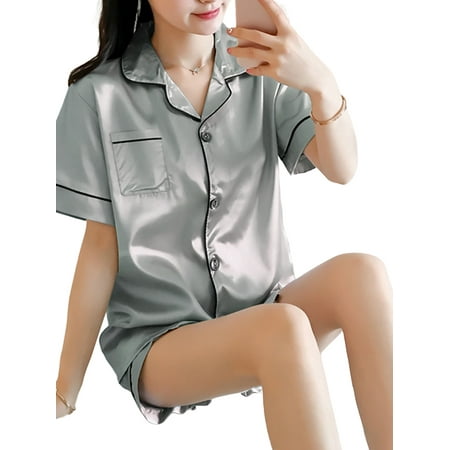 

Keeccty Women 2Pcs Basic Home Wear Button Pajamas Loungewear Sets