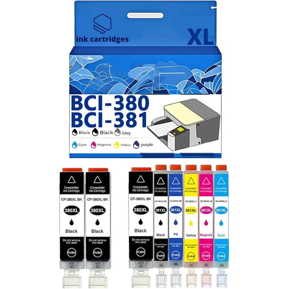 BCI-380XL BCI380 BCI381 Ink Cartridges Compatible for Canon TS8130 TS8230 TS6130 6230 6330 7330 TR703 Inkjet Printers, Leak-Proof Design Crisp Printing