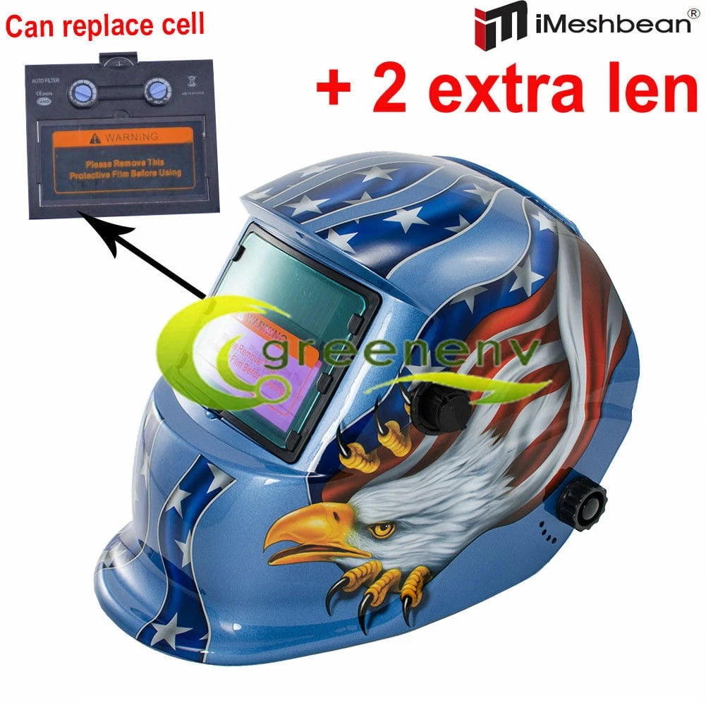 iMeshbean Solar Auto Darkening Welding Helmet with 2 Lens + Bag, Grinding Hood Welder Mask for Mig Tig Arc