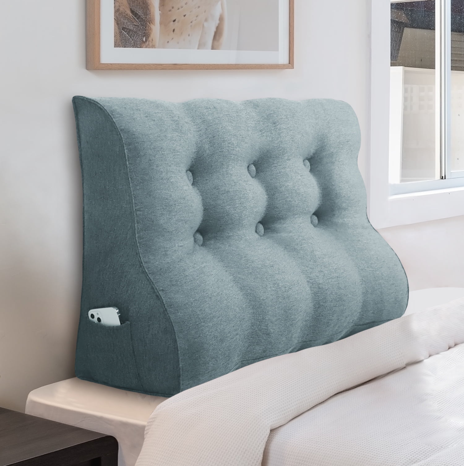 Headboard Cushion Bed Backrest Rebound Foam Filled Upholstered,Soft Case  Crash Cushion Removable Cover Wedge Pillow for Bench Dorm Bedroom Hotel