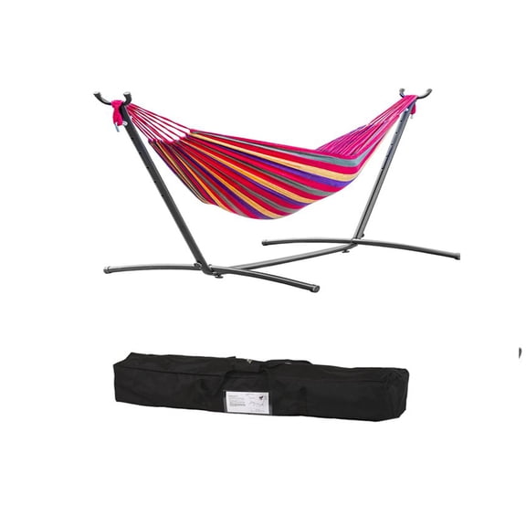 MSW Furniture High Quality Hammock with Space Saving Steel Stand Includes Portable Carrying Case_Red