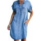 thumbnail image 2 of TIAFORD Vestido camisero de mezclilla para mujer hasta la rodilla Casaul manga corta con botones casual Jean túnica Top con bolsillos, 2 of 5