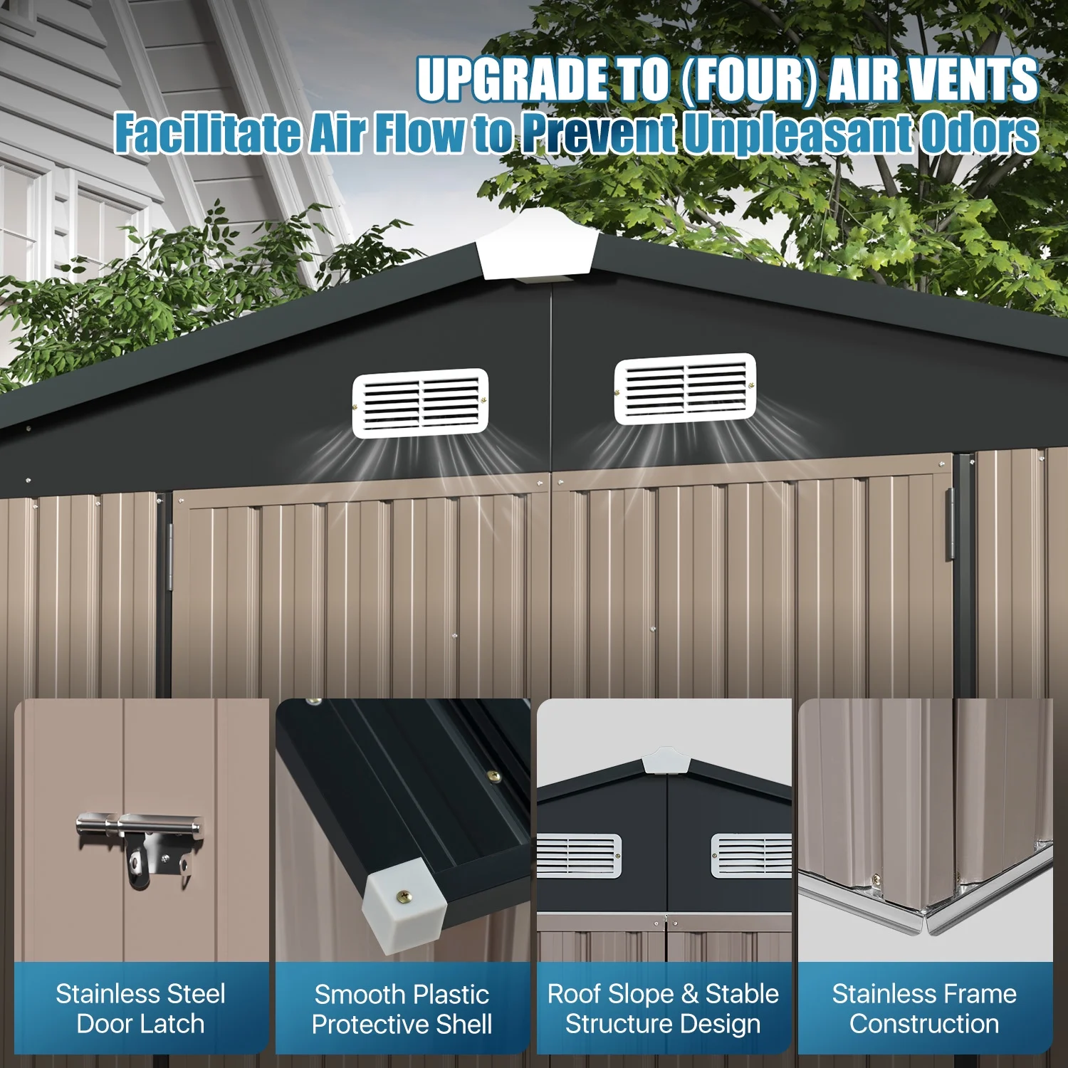 BaPiPro 6x4 ft Outdoor Storage Shed with Built-in Base - Heavy-Duty Metal Workshop Shed with Vents & Lockable Doors for Garden, Bike, and Tool Storage