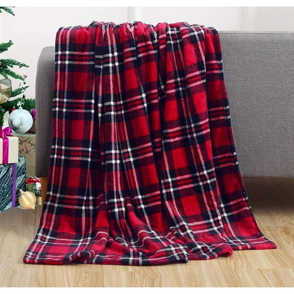 Kuscheln Christmas Plaid Blanket, Soft Flannel Fleece Holiday Throw Blanket for Couch Bed Sofa, Cozy Festive Red Green Plaid Throw, Christmas Gift for Family Friends