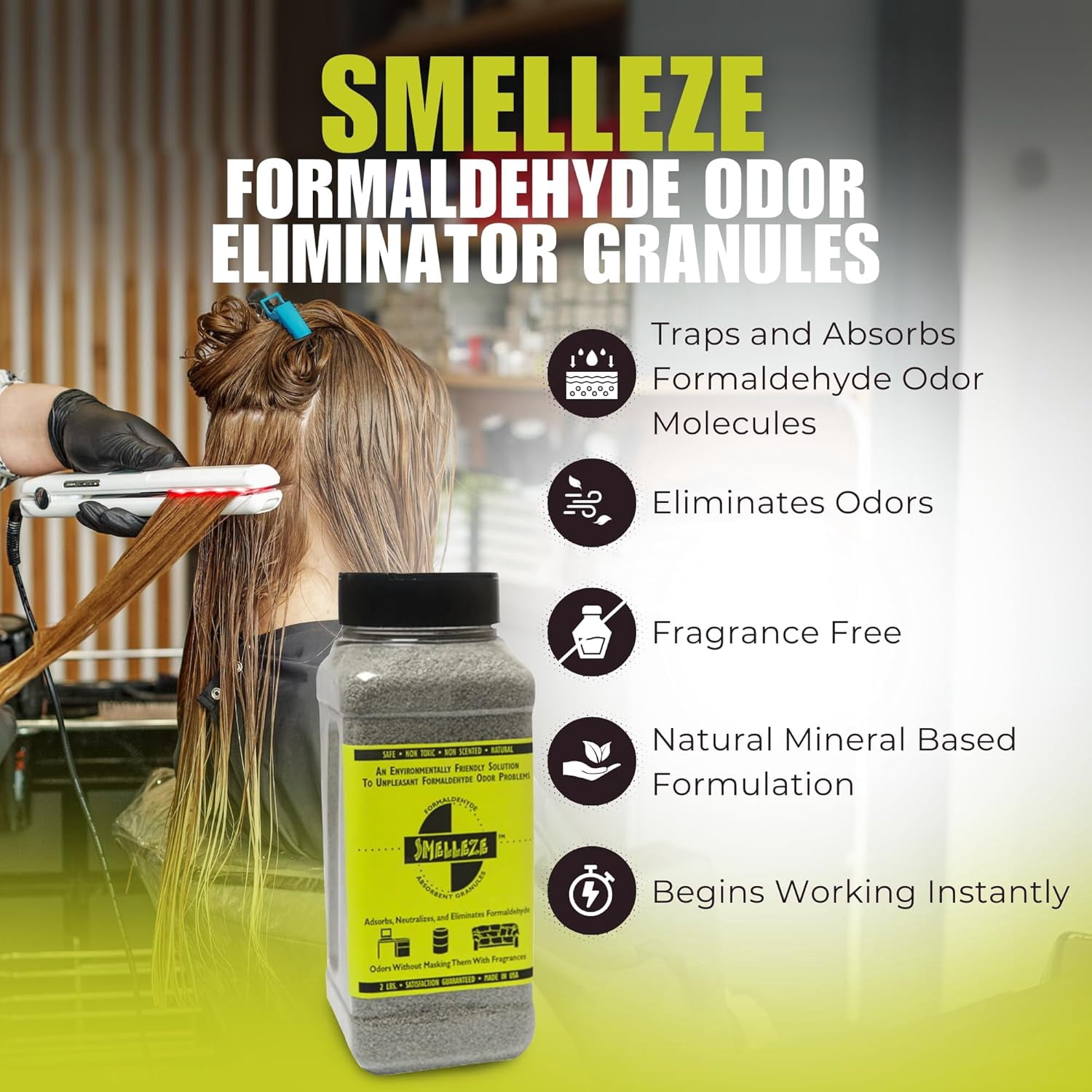 SMELLEZE Natural Formaldehyde Spill Remover & Odor Eliminator Granules: 2 lb.