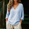 thumbnail image 2 of Nugftut Tops for Women Plaid V Neck Blouse Long Sleeve Loose Casual Shirts, 2 of 7