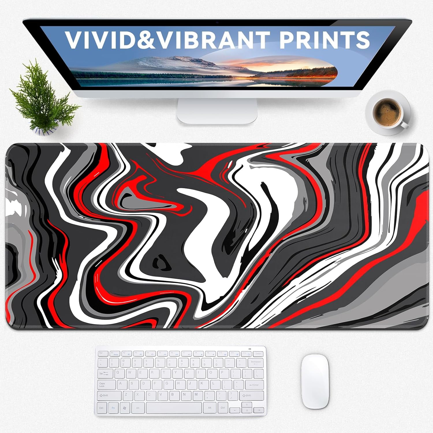 Fluid Pattern Gaming Mouse Pad Large 31.5x11.8in Extended Computer Mouse Mat, NonSlip Rubber Base, Long Keyboard Pad, Full Desk Mousepad for Gaming, Office, Home