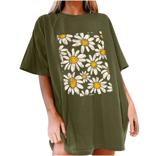 Faldas Cortas para Mujeres, Impresión de Flores Casual Oversized Camiseta de Manga Corta Top Hecho de 95% Poliéster 5% Spandex para Primavera Verano, Falda Corta de Verano