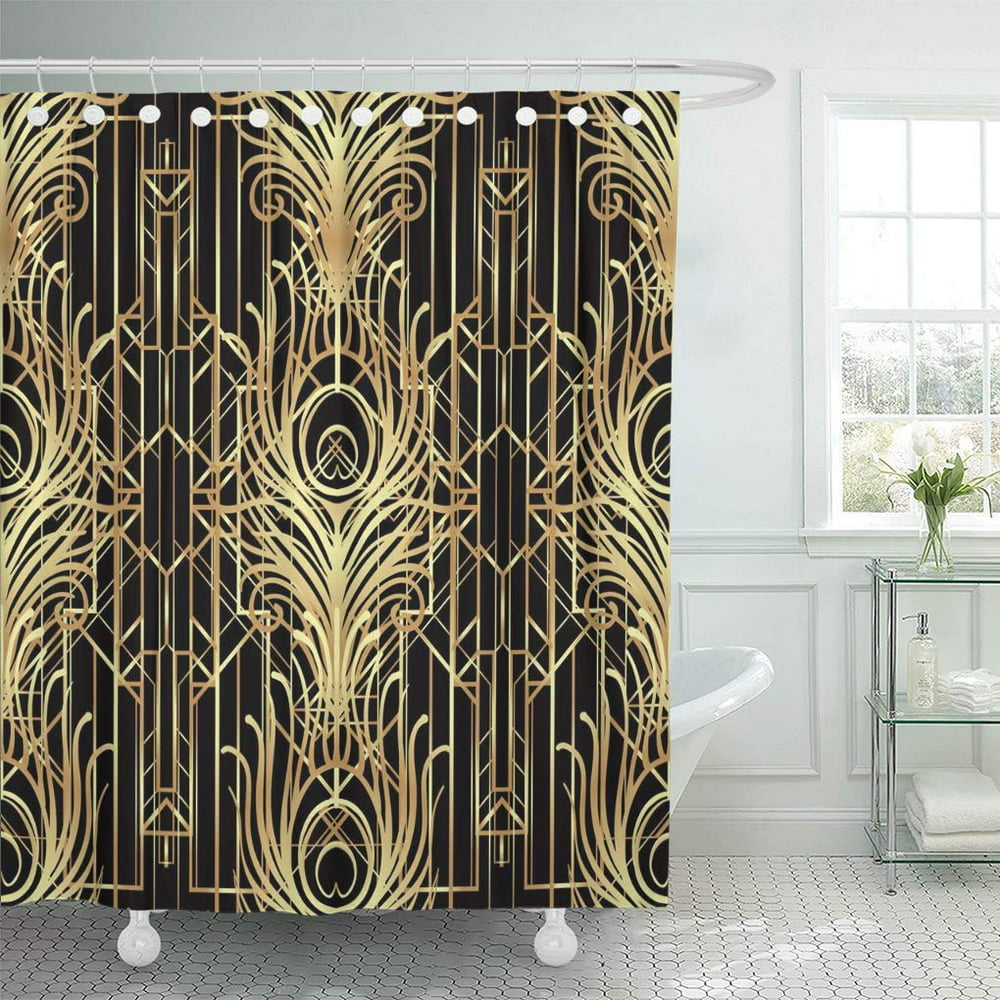 SUTTOM Geometric in Black and Gold Roaring 1920 Jazz Era Shower Curtain 60x72 inch
