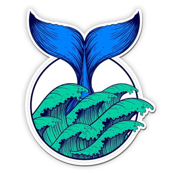 Waves Whale Tail - 3" Vinyl Sticker - For Car Laptop I-Pad Phone Helmet Hard Hat - Waterproof Decal