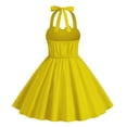 thumbnail image 4 of CPNG Girls Summer Halter Dress Sleeveless Polka Dot Printed Solid Color Vintage Retro Dress Fashion Casual Pleated A Line Dress, 4 of 4
