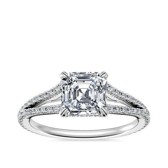 0.70 Carat Asscher Cut Natural Diamond Solitaire with Accents Elegant Ring for Women in Solid 14K White Gold Size 7