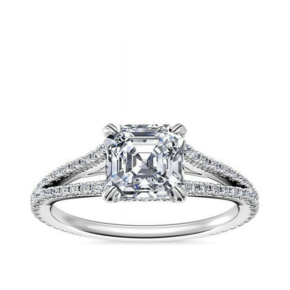 0.70 Ct Brilliant Asscher Cut Natural Diamond Asscher Solitaire with Accents Engagement Ring for her Solid 14K White Gold Size 5.5