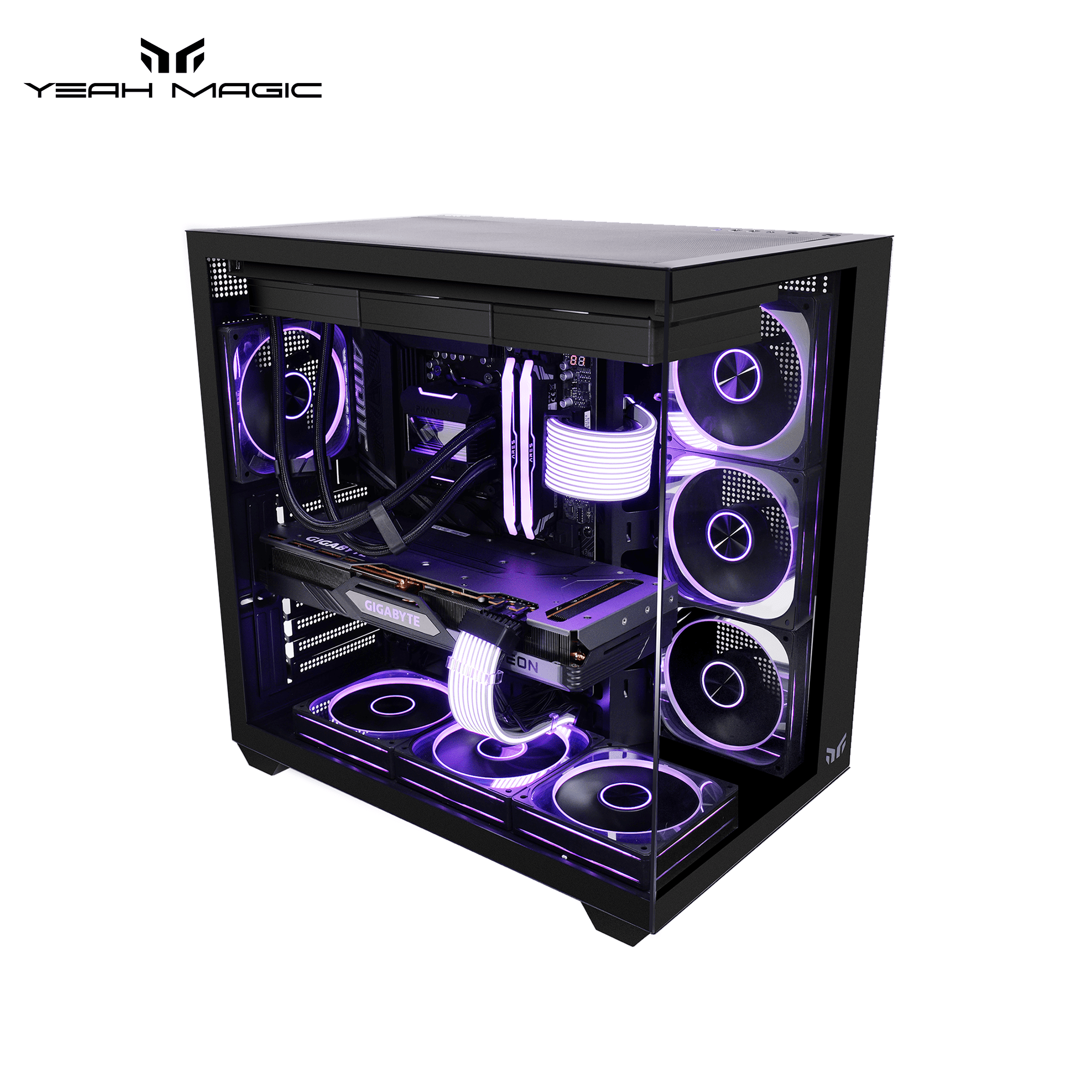 YEAH MAGIC Sword V Gaming PC Case,Seamless Tempered Glass Front & Side Panels, 360mm Radiator Support, Mid-Tower ATX PC Case