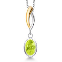 Gem Stone King 925 Silver and 10K Yellow Gold Yellow Lemon Quartz Pendant Necklace for Women | 1.10 Cttw | Gemstone Birthstone | Oval 8X6MM | With 18 inch Chain