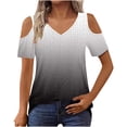 thumbnail image 2 of Agkizg Women's V Neck Short Sleeve Blouse Loose Fitting Off Shoulder Casual Fashion Daily Wear Top, 2 of 5