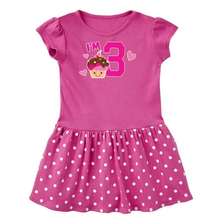 

Inktastic I m 3 with Cute Cupcake and Hearts Gift Toddler Girl Dress