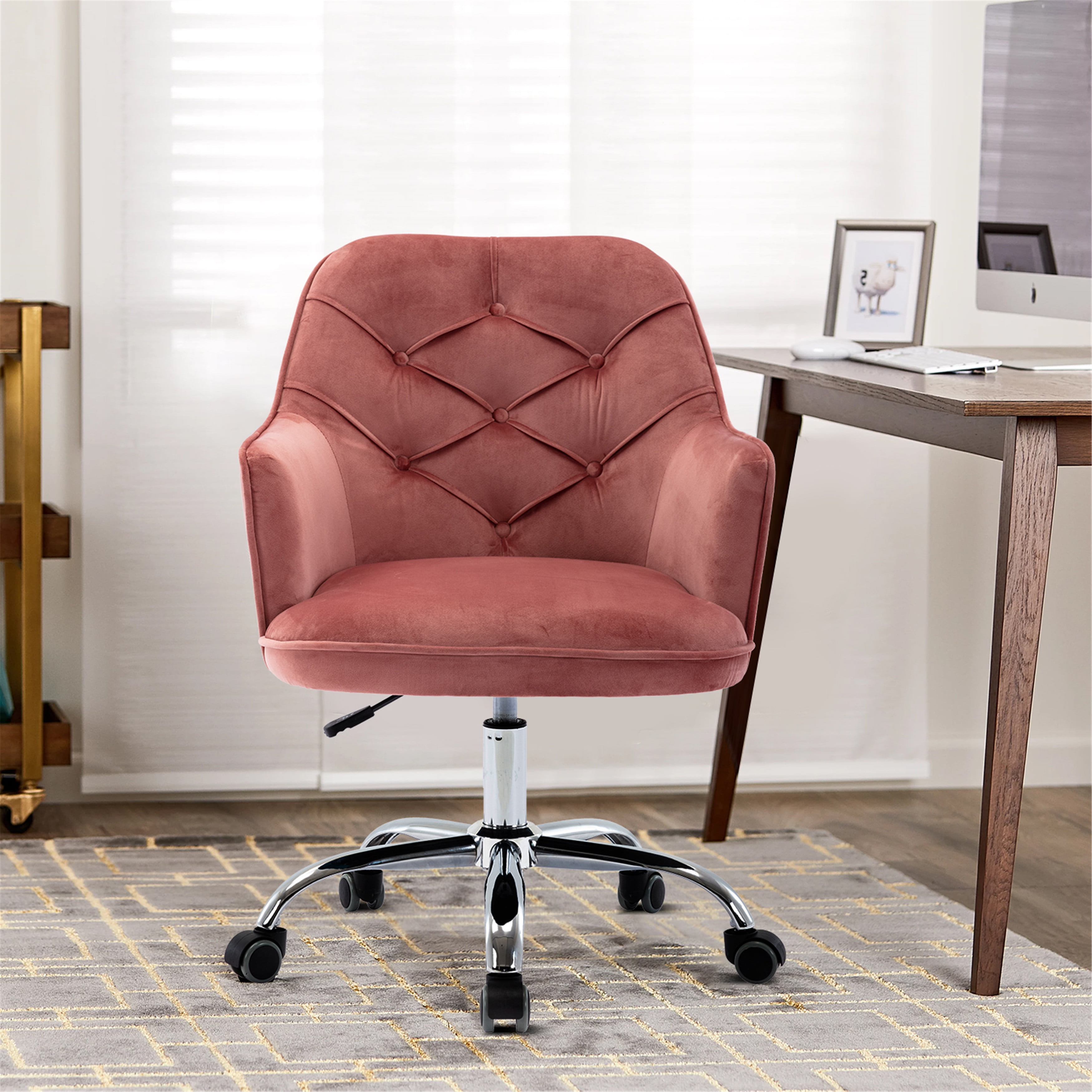 Details about   Office Mid-Back Desk Chair Height Adjustable Wooden Leather Swivel Task Chair 