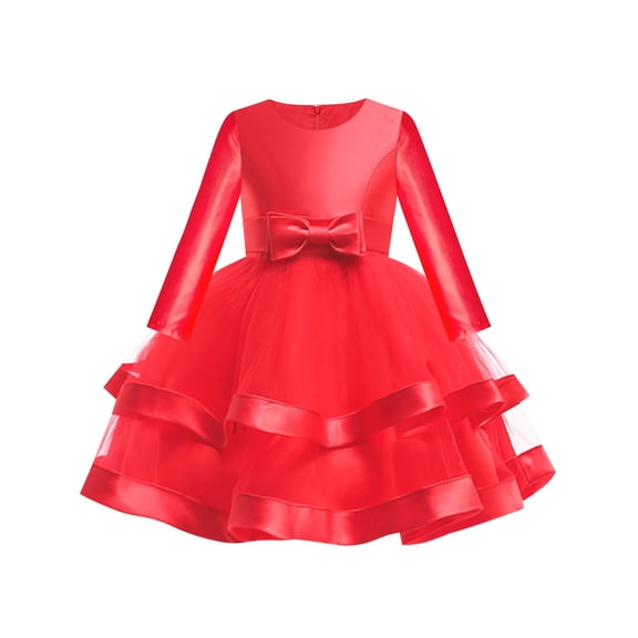 Girls Dress Long Sleeve Red Ball Gown Wedding Party Pageant 6 Years