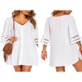 thumbnail image 4 of PENGXIANG Robe de Plage en Chiffon à Manches 3/4, Col en V, Coupe Ample, Couleur Unie, 4 of 5
