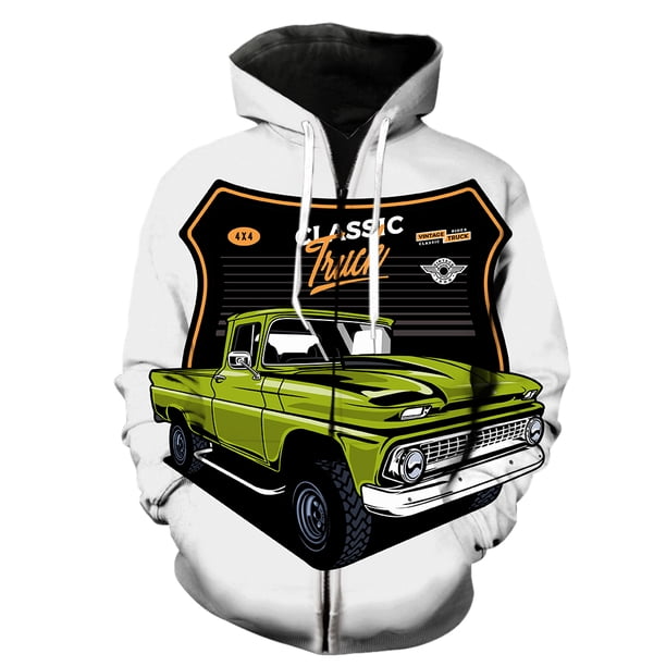 Sudadera con capucha y cremallera para hombre, diseño de coche clásico de dibujos animados, unisex, con estampado 3D, estilo hip hop, informal, de manga larga, genial.