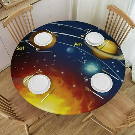 

Bciig Planets Sun Solar System Round Table Cover Stain Resistant Washable Indoor Outdoor Tablecloth Kitchen Dining Wedding Parties Waterproof 100% Polyester 42 -46