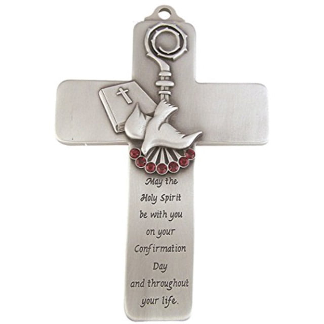 Pewter Holy Spirit Dove Wall Cross with Confirmation Message 5 Inch