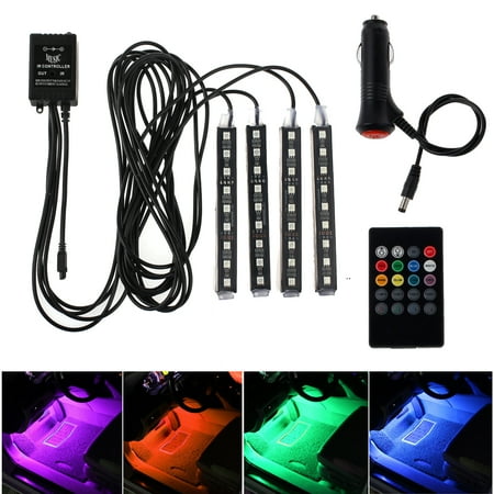 - ESYNIC Car Interior Strip Light 12V Car Atmosphere Light 9LED Strip Lamp Kit Car Interior 5050 SMD LED RGB Atmosphere Decorative Light with Cigarette Lighter and Remote Control