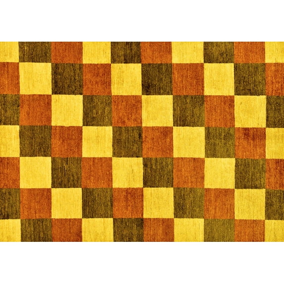 Ahgly Company Machine Washable Indoor Rectangle Checkered Yellow Modern Area Rugs, 2' x 4'