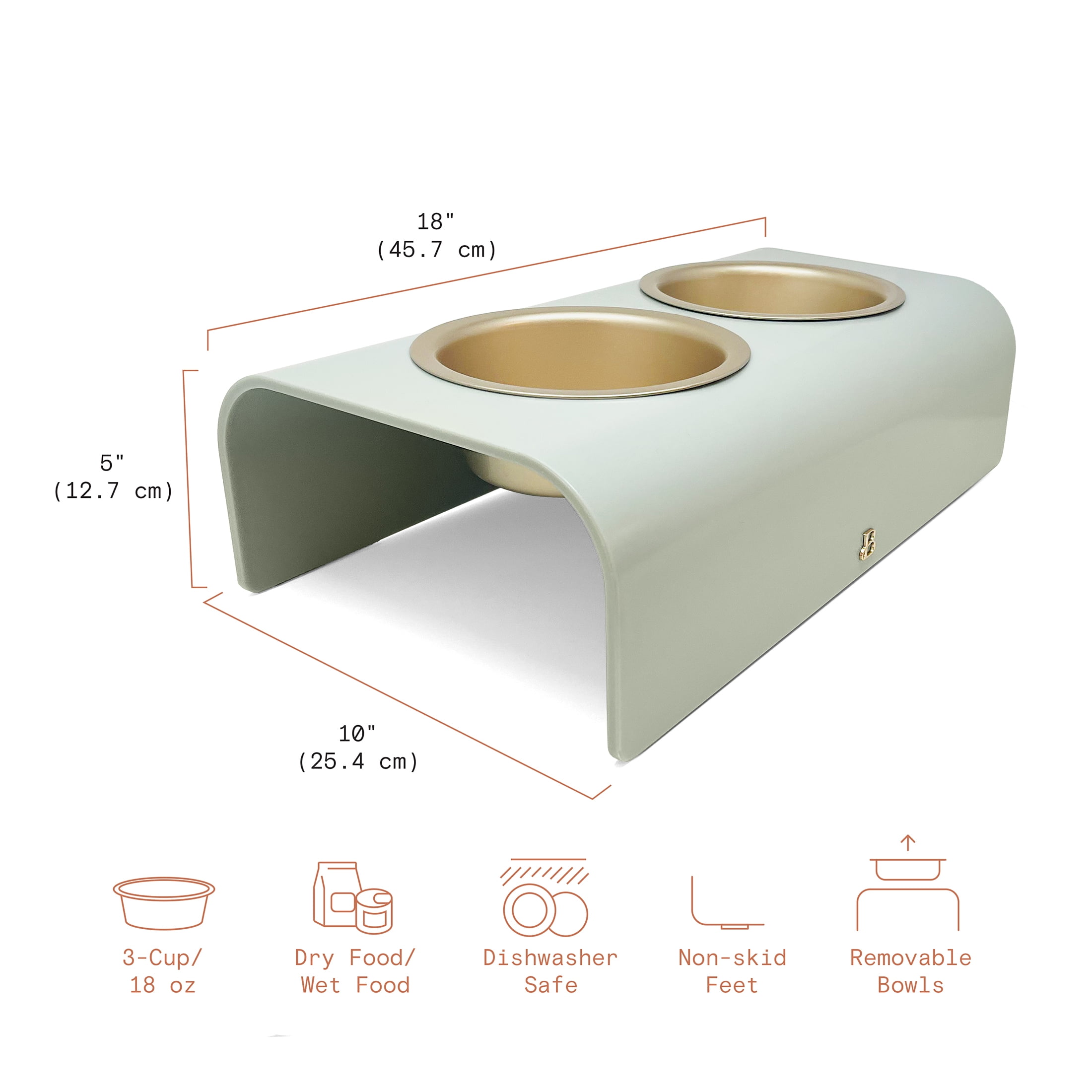 Beautiful Double Elevated Stainless Steel Pet Bowl, 4-Cup, Sage by Drew Barrymore