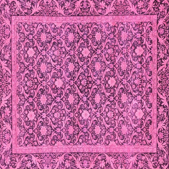 Ahgly Company Indoor Square Abstract Pink Modern Area Rugs, 7' Square