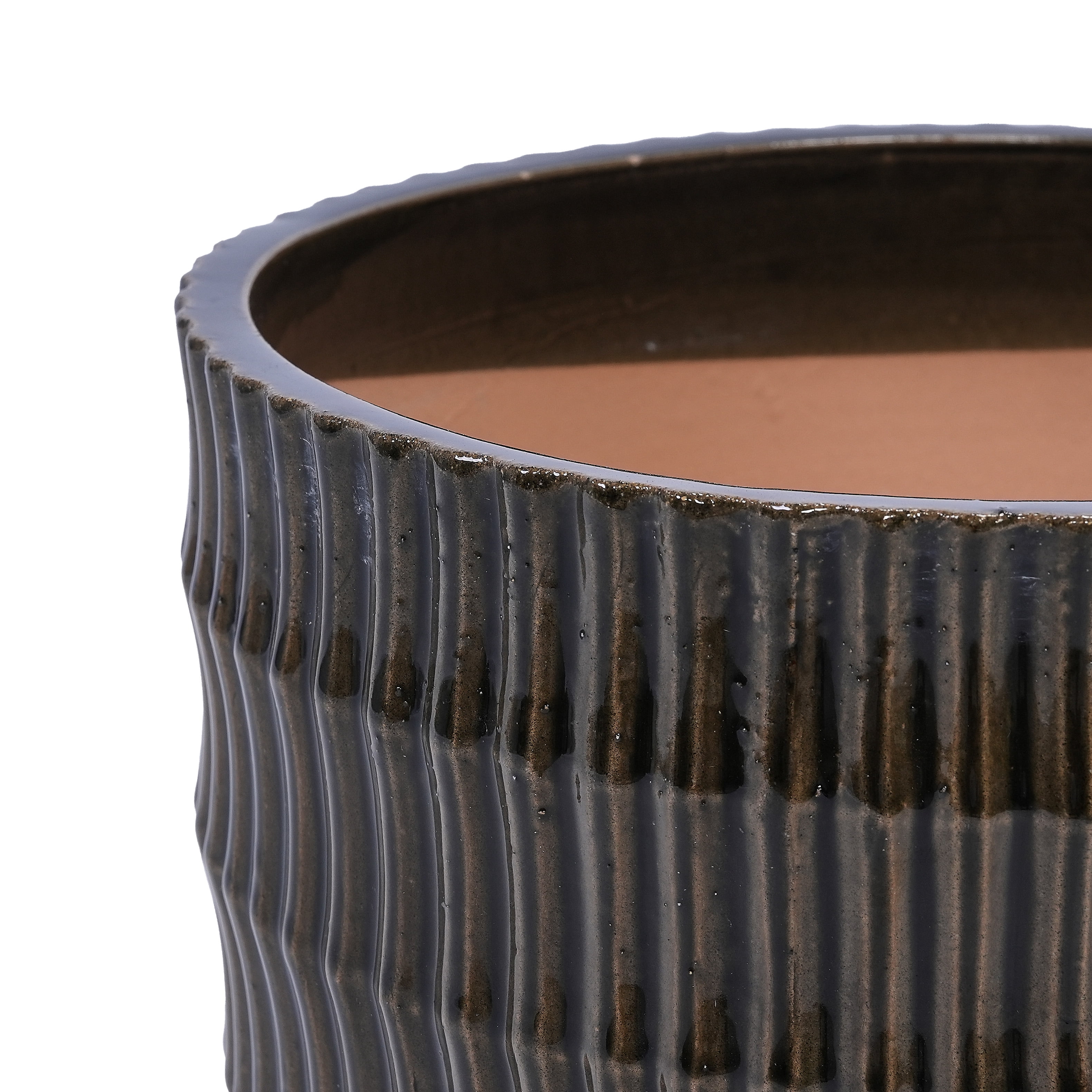 MAYEERTY 4 Pack Fluted Ceramic Planter Pot, Planter for Indoor Outdoor Patio, Garden, Dark Coffee