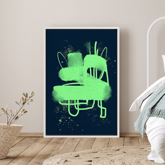 PixonSign Framed Canvas Print Wall Art Green Abstract Spray Paint Symbol Graffiti and Street Art Shapes Digital Art Modern Art Fun Multicolor Ultra for Living Room, Bedroom, Office - 24"x36" White