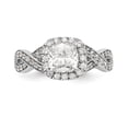 thumbnail image 4 of Solid 14K White Gold Diamond Side-Stones with CZ Cubic Zirconia Center Stone Halo Engagement Ring Size 5.5, 4 of 8