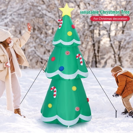 Easoger 7ft Inflatables Christmas Tree, Outdoor LED Lights Fun Blow Up Xmas Decor Suitable for Yard,Garden,Lawn,With Candy Canes And Gift Box
