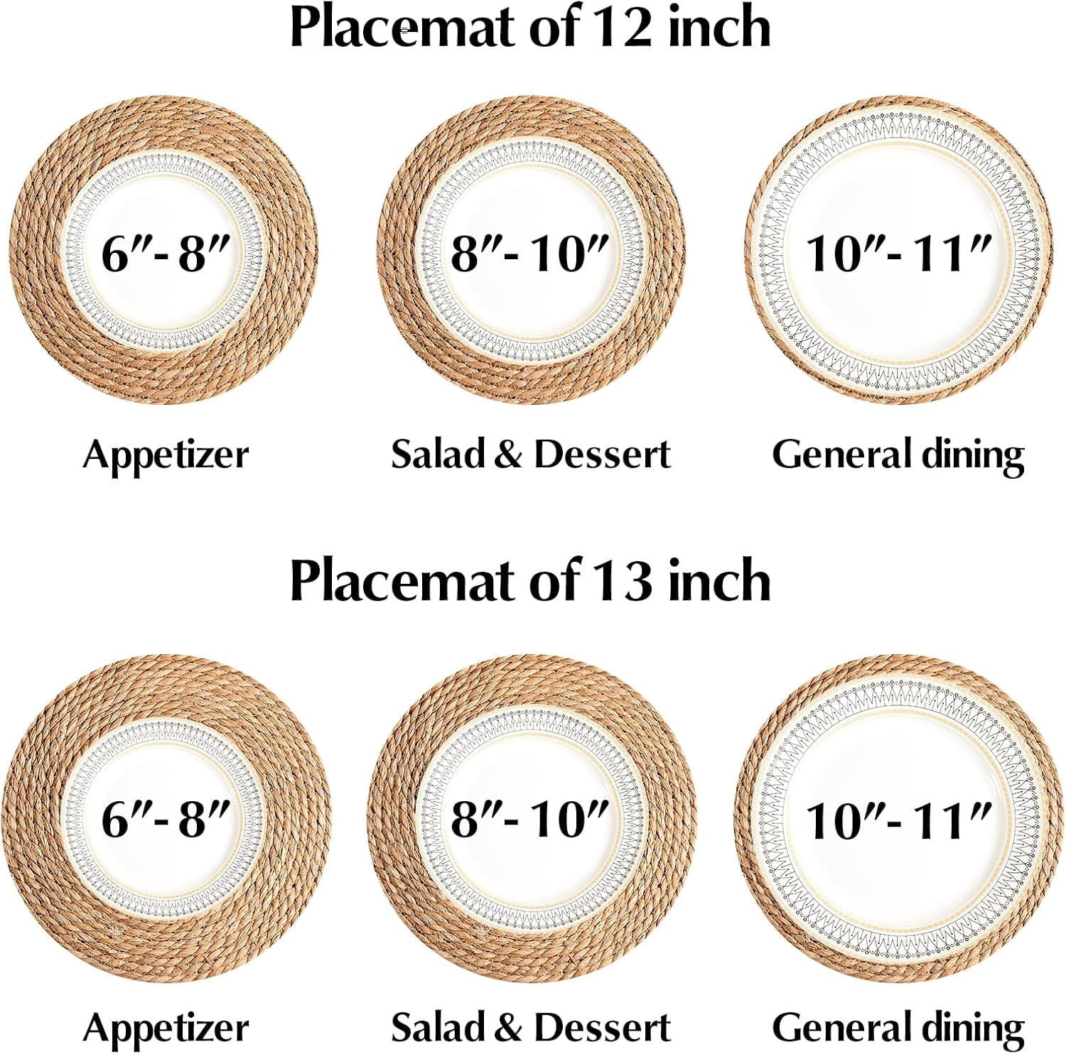 Round Woven Placemats - Boho Rattan Placemats Natural Water Hyacinth Placemat, Farmhouse Weave Place Mats, Rustic Braided Wicker Table Mats for Dining Table,Home,Wedding (12 inch Set of 8)