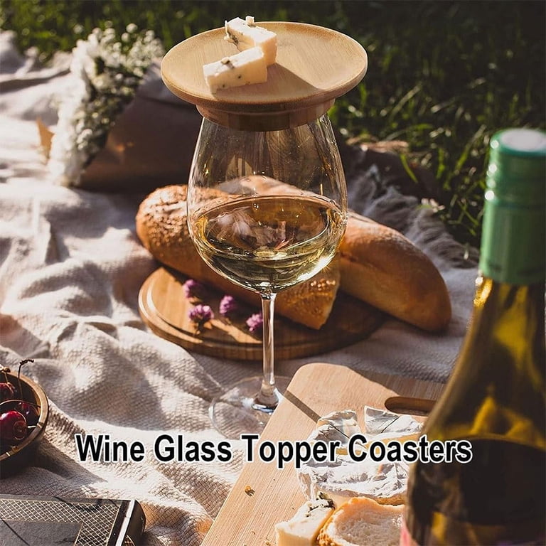 Sophisticate Weinglas-Topper Aus Holz – 4 Stück, Rund, 10 Cm Durchmesser – Mit Anti-Überlauf-Rillen – Für Charcuterie, Desserts & Snacks – Ideal Für Partys Und Empfänge Snackteller Für Glas