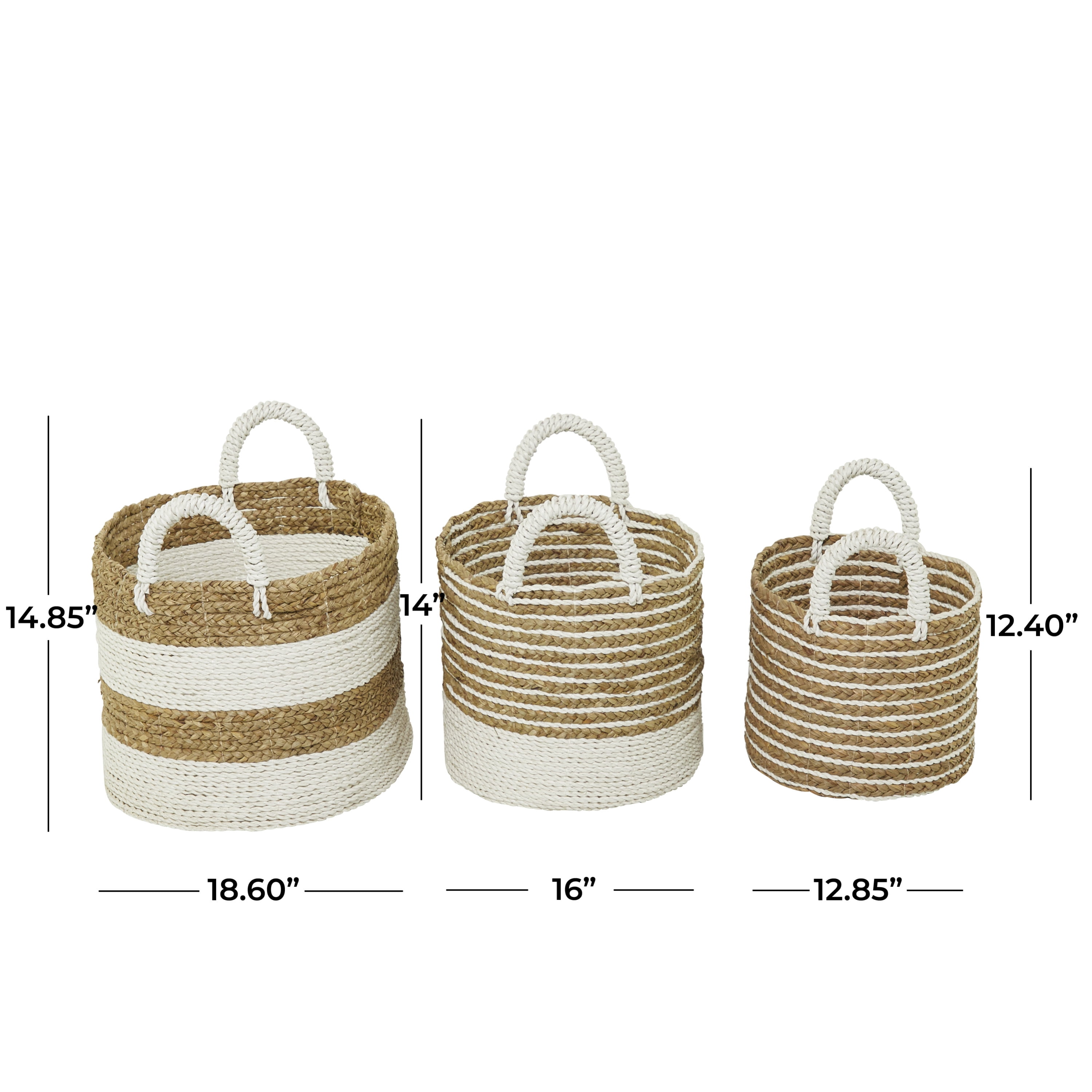 CosmoLiving by Cosmopolitan 19", 16", 13"W Brown Seagrass Handmade Two Toned Storage Basket with Handles, 3-Pieces